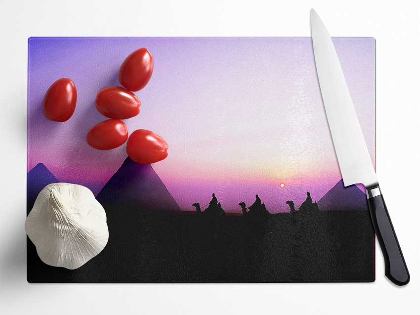 Egyptian Pyramids At First Light Glass Chopping Board