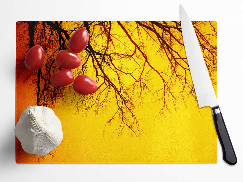 Golden Tree Branches Glass Chopping Board