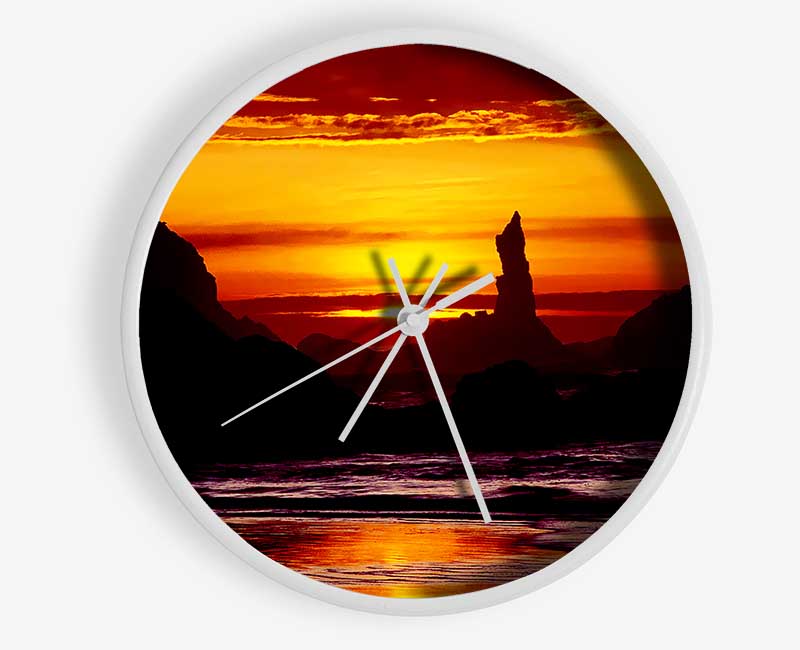 Tranquil Orange Ocean Rocks Clock - Wallart-Direct UK