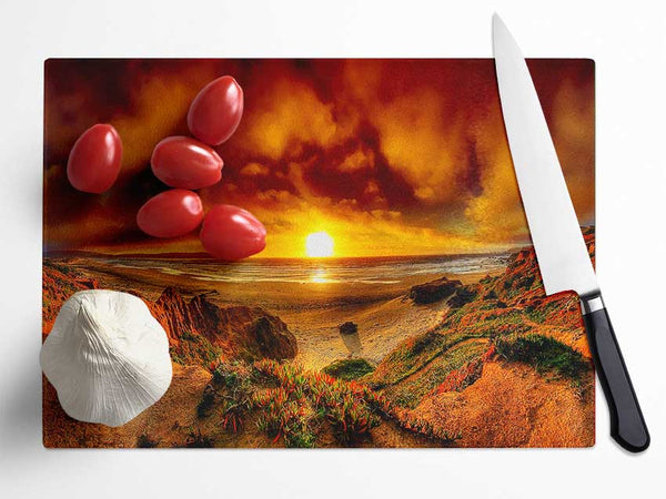 Beach Sunset Beauty Glass Chopping Board