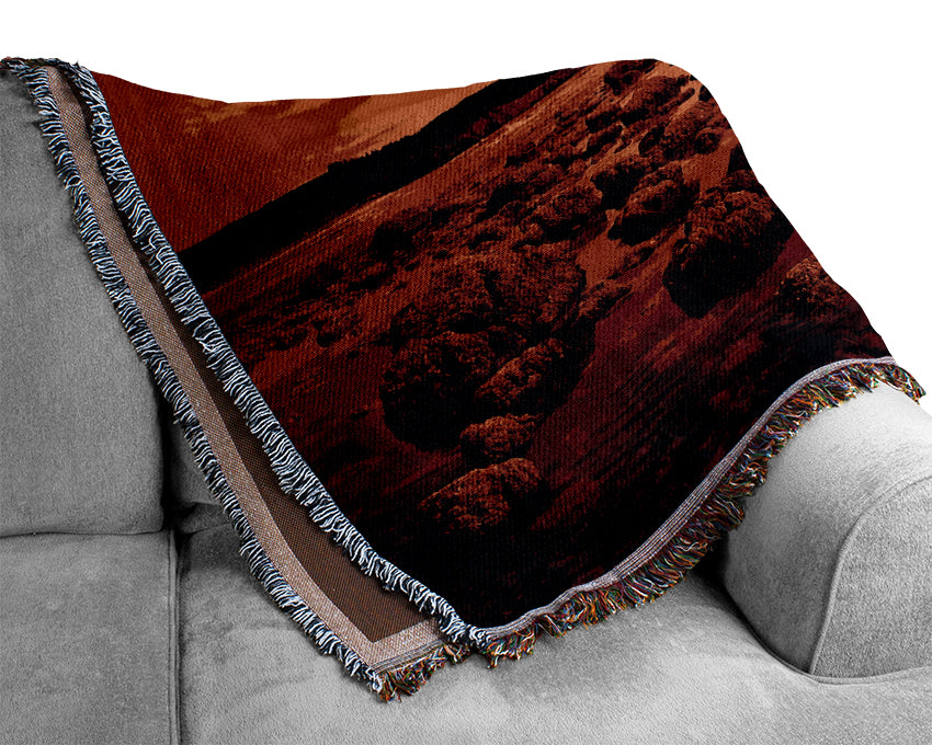 Red Ocean Boulders Woven Blanket