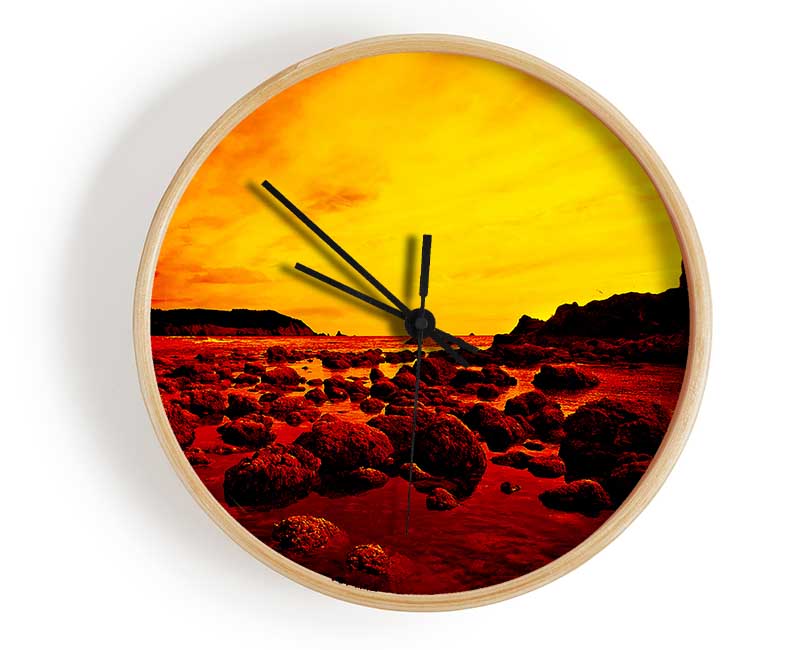 Red Ocean Boulders Clock - Wallart-Direct UK