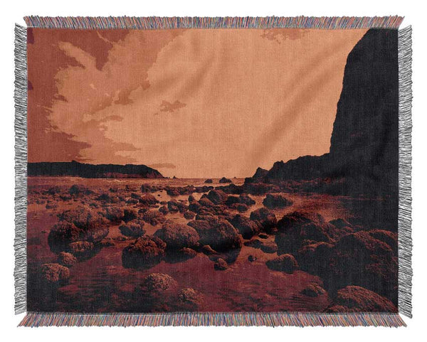 Red Ocean Boulders Woven Blanket