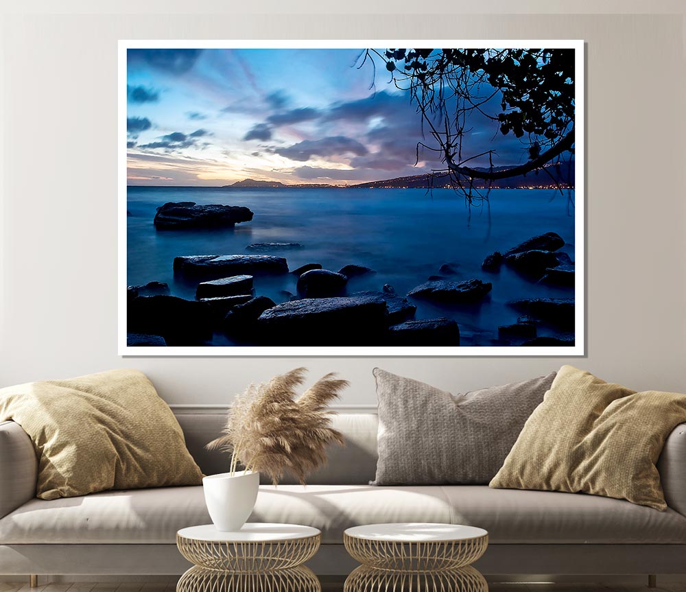 Blue Ocean Rock Calm Print Poster Wall Art