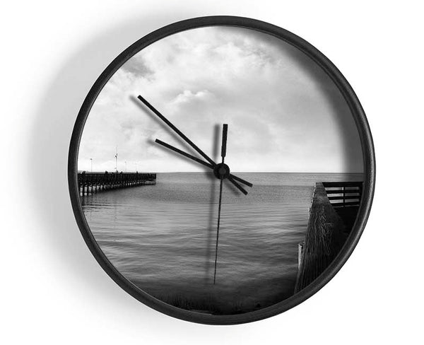 Twin Pier Ocean B n W Clock - Wallart-Direct UK