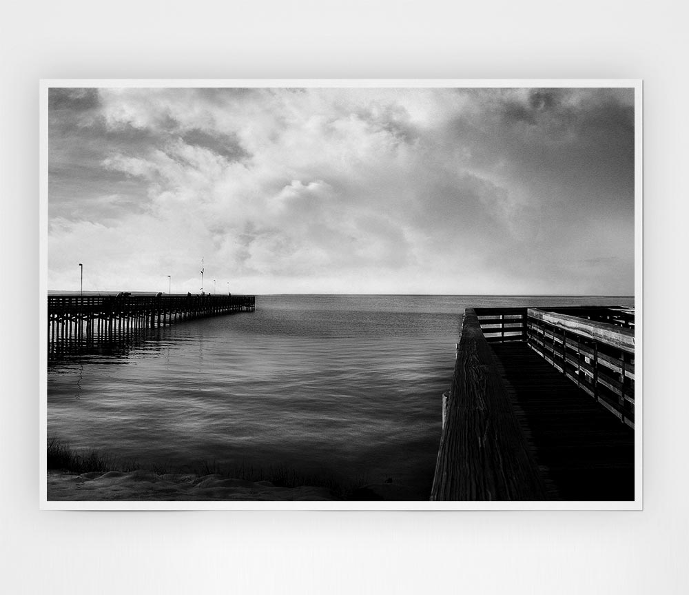 Twin Pier Ocean B N W Print Poster Wall Art