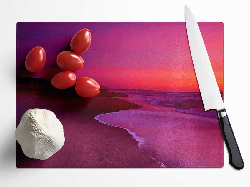 Pink Ocean Shore Glass Chopping Board