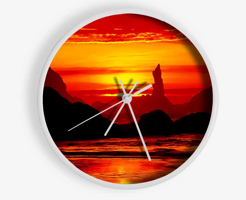 Orange Ocean Monuments Clock - Wallart-Direct UK