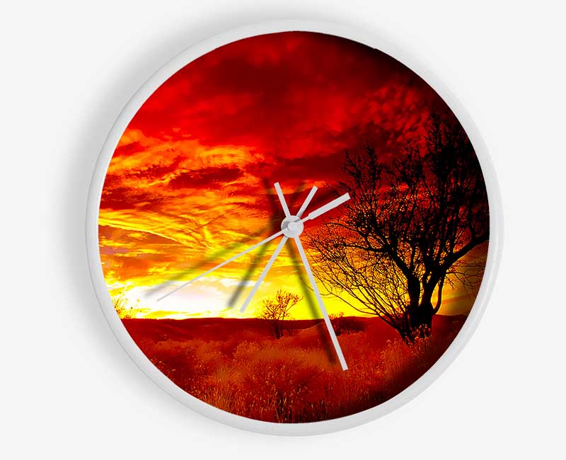 Red Yorkshire Dales Sunrise Clock - Wallart-Direct UK