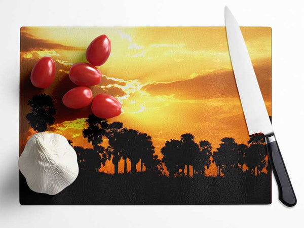 Orange Sun Clouds Glass Chopping Board