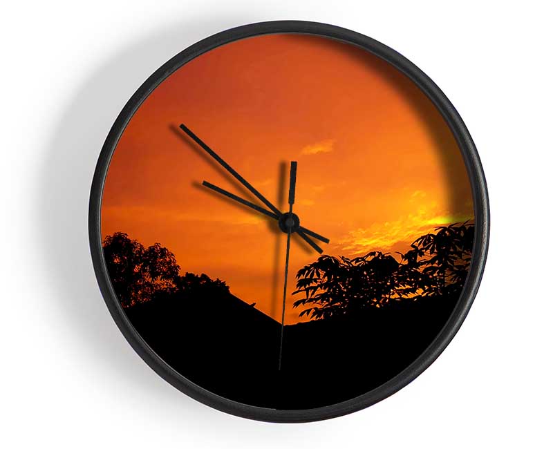 Orange Skys Over Forest Clock - Wallart-Direct UK