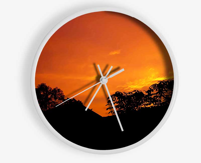 Orange Skys Over Forest Clock - Wallart-Direct UK