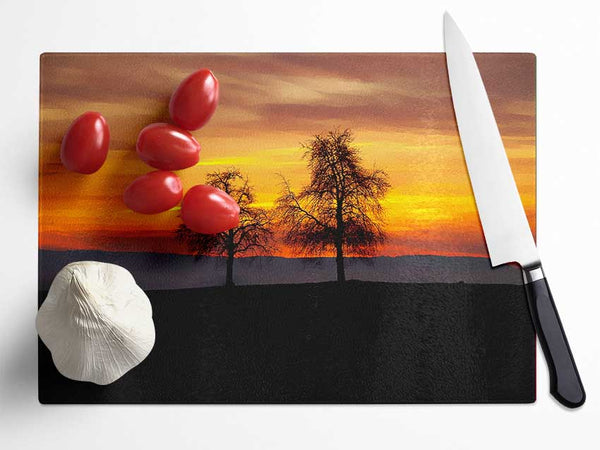 English Countryside At Daybreak Glass Chopping Board