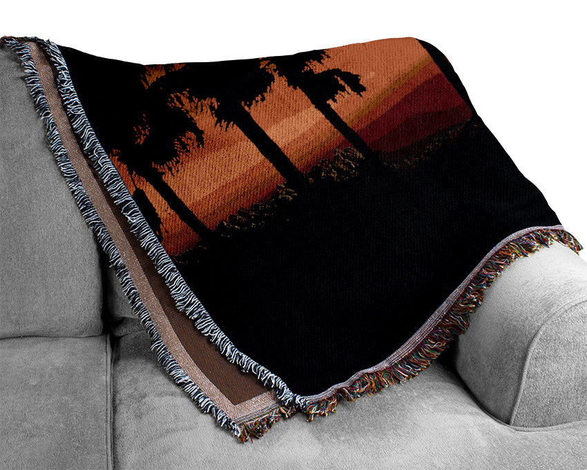 Palm Tree Orange Sun Woven Blanket