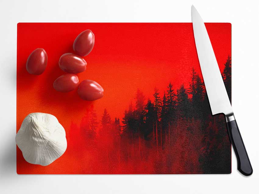 Red Mist Woodland Glass Chopping Board