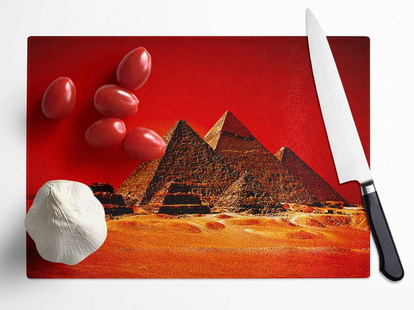 Red Pyramids Glass Chopping Board