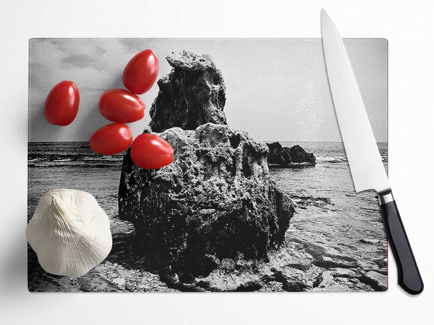 The Rock Of The Ocean B n W Glass Chopping Board