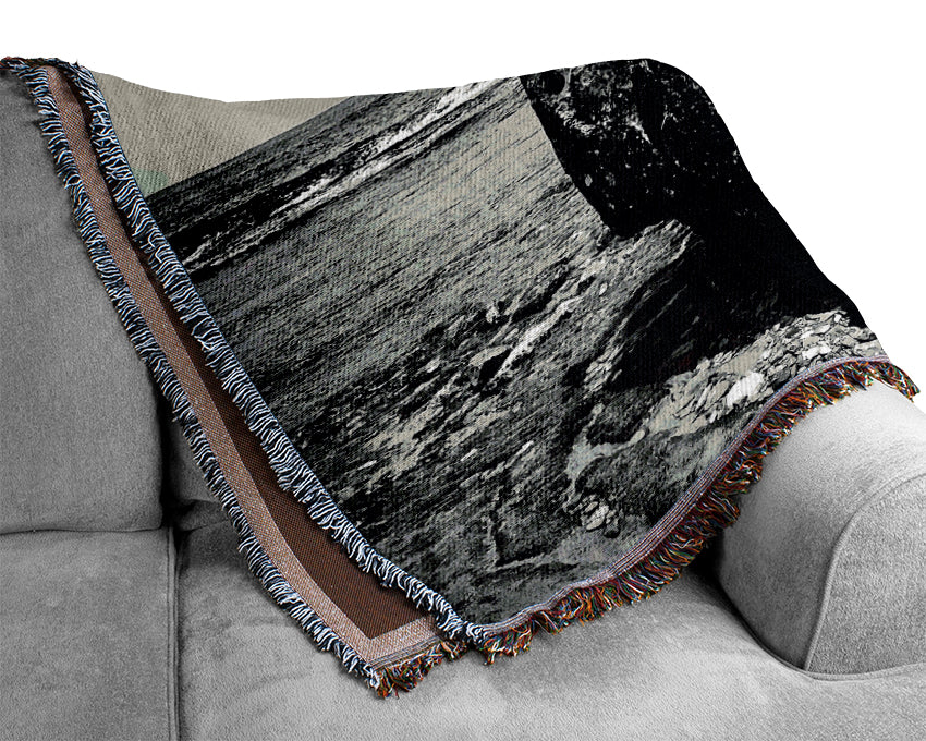 The Rock Of The Ocean B n W Woven Blanket