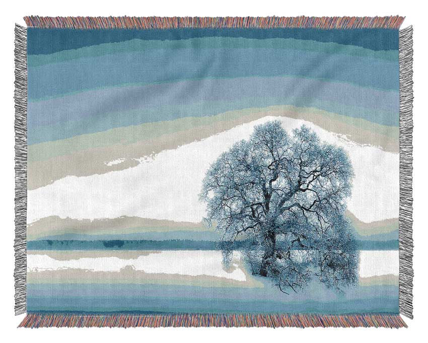 Blue Winter Tree Woven Blanket