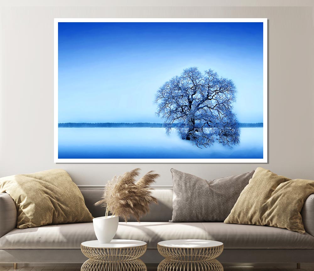 Blue Winter Tree Print Poster Wall Art