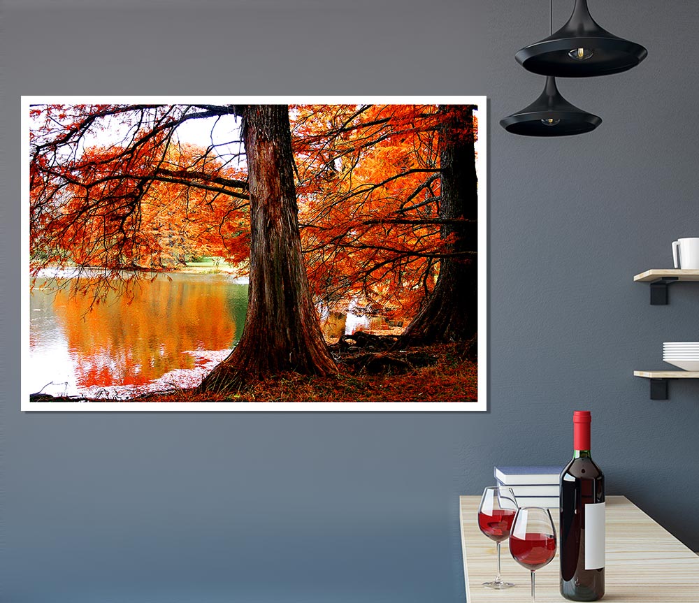 Autumn Orange River Reflections Print Poster Wall Art