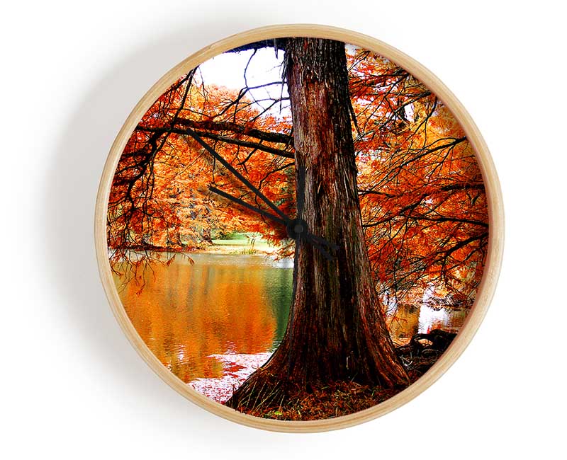 Autumn Orange River Reflections Clock - Wallart-Direct UK