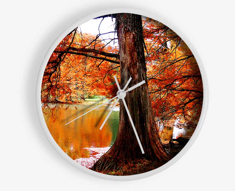 Autumn Orange River Reflections Clock - Wallart-Direct UK