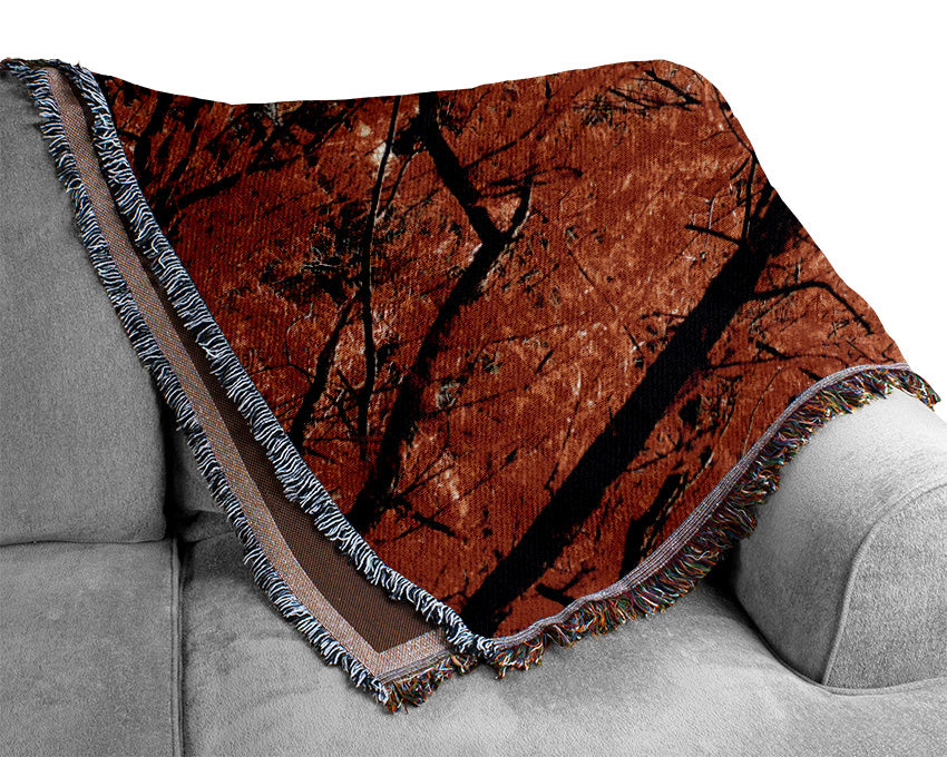 Red Autumn Trees Woven Blanket