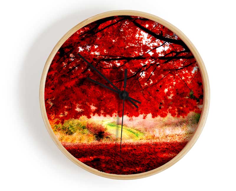 Red Autumn Tree Clock - Wallart-Direct UK