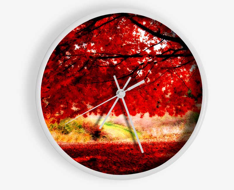 Red Autumn Tree Clock - Wallart-Direct UK