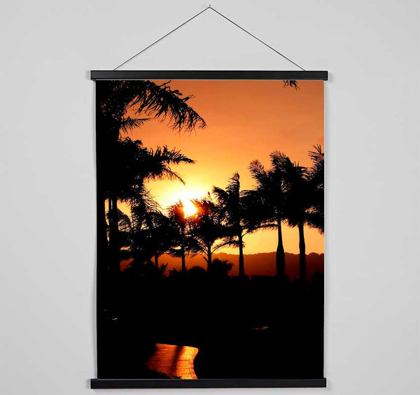 Orange Palm Tree Sun Glow Hanging Poster - Wallart-Direct UK