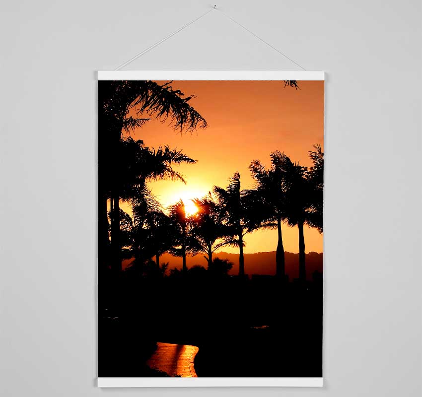 Orange Palm Tree Sun Glow Hanging Poster - Wallart-Direct UK