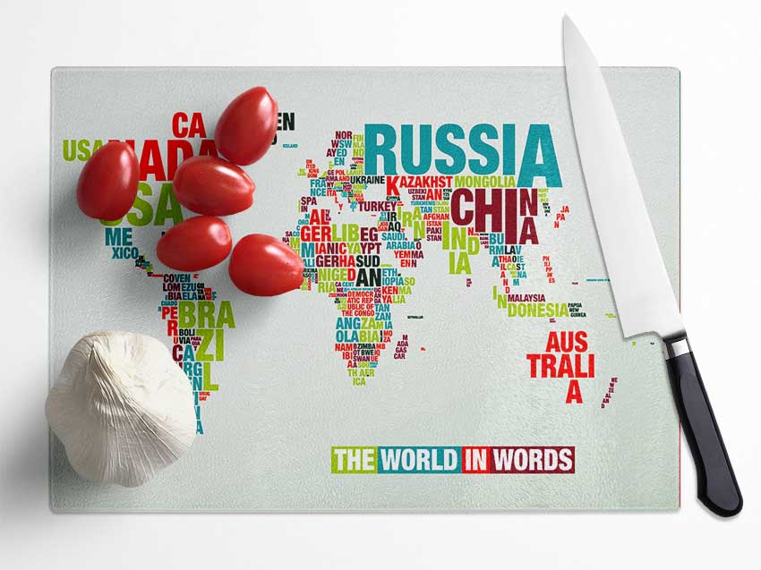 The World In A Map Glass Chopping Board