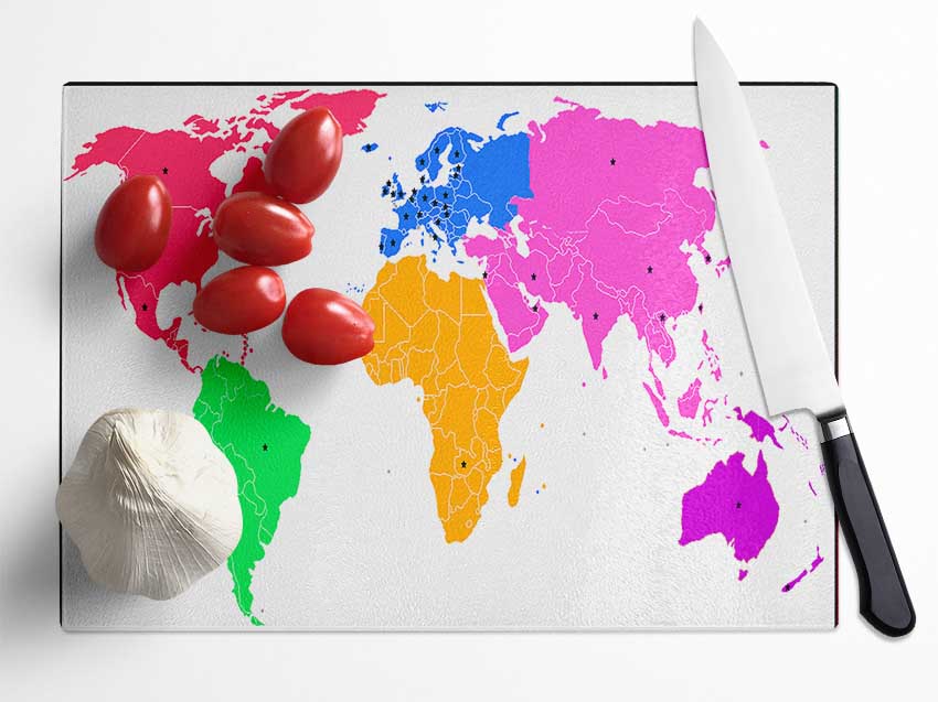 Map n Stars Of The World Glass Chopping Board