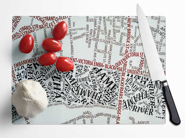 London River Thames Map Glass Chopping Board