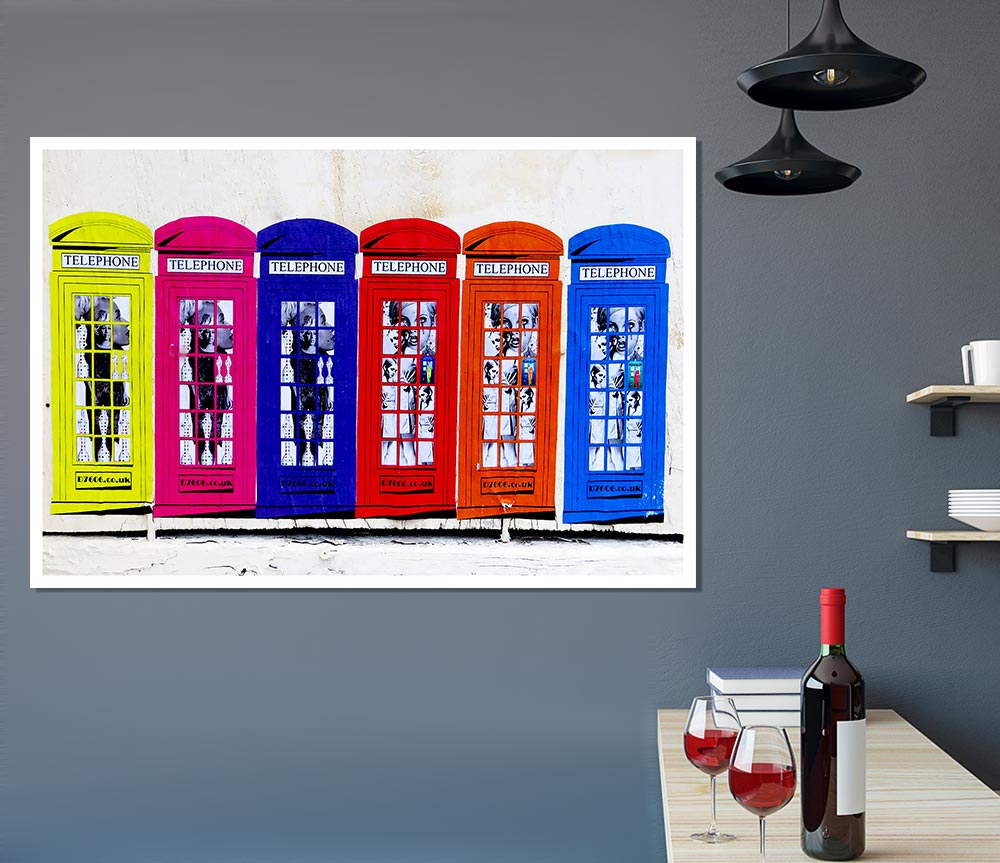 Colourful Telephone Boxes Print Poster Wall Art