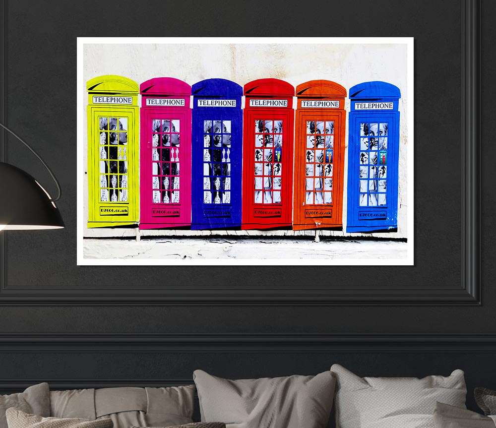 Colourful Telephone Boxes Print Poster Wall Art