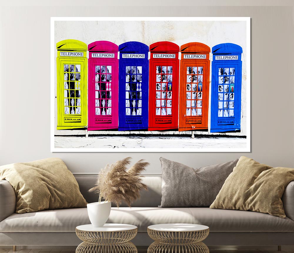 Colourful Telephone Boxes Print Poster Wall Art