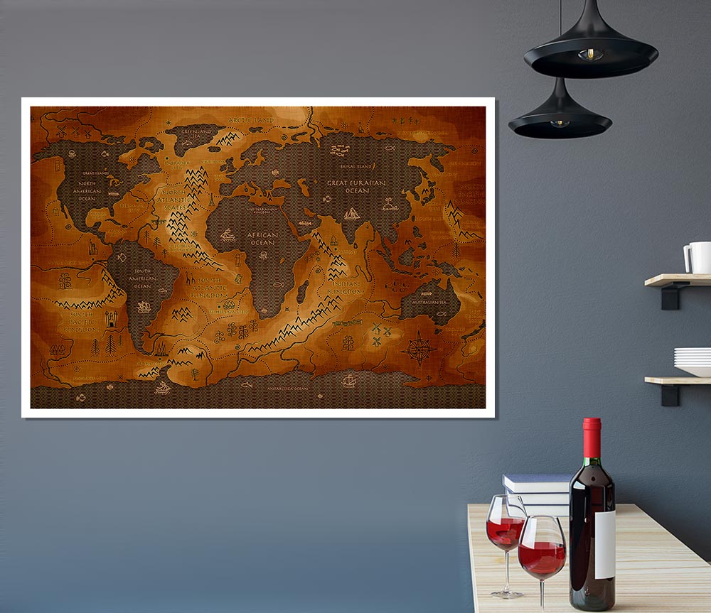 Ancient World Map Print Poster Wall Art