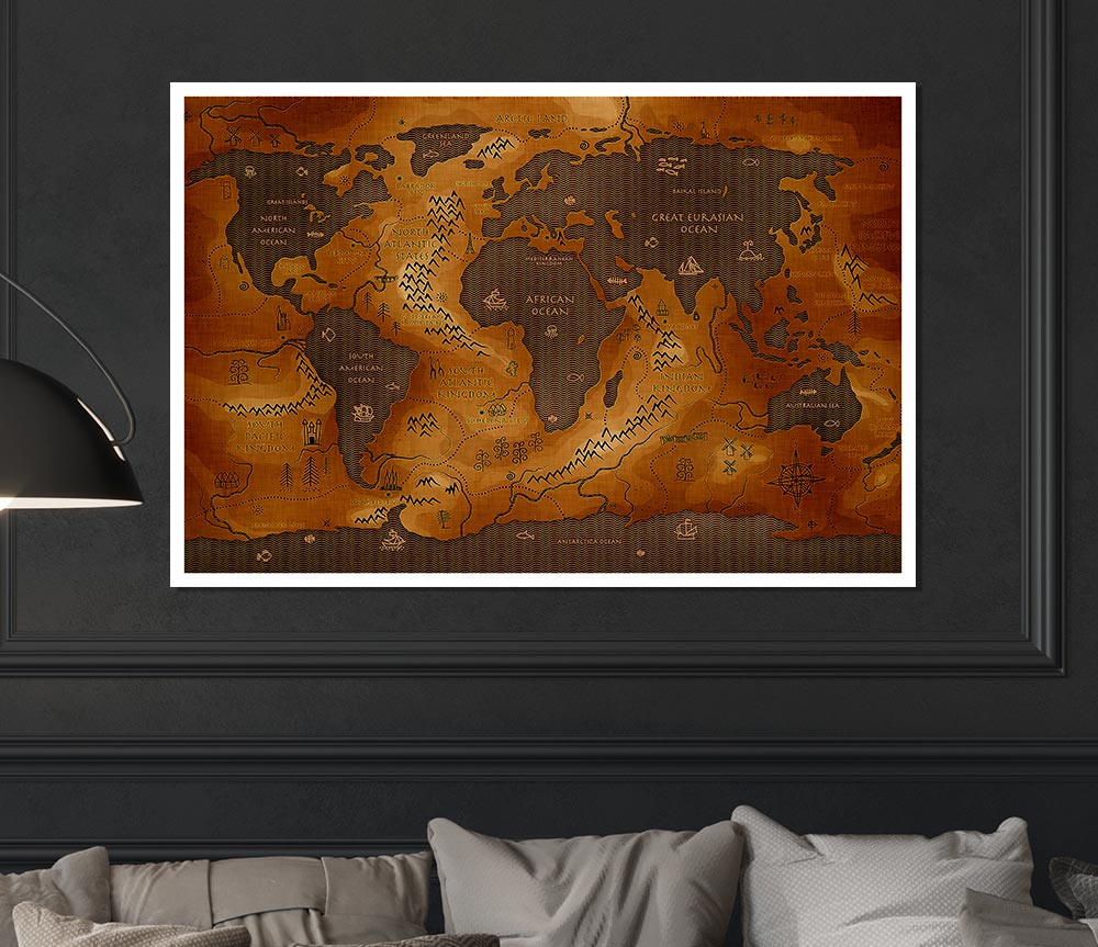 Ancient World Map Print Poster Wall Art