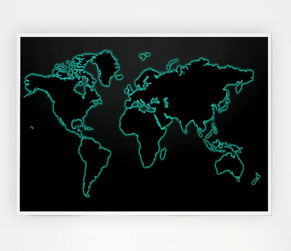 Black World Map Print Poster Wall Art