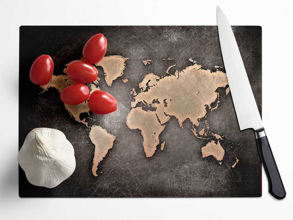 Grunge World Map Glass Chopping Board