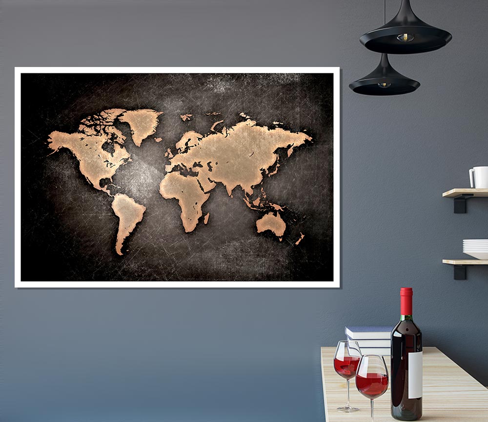 Grunge World Map Print Poster Wall Art