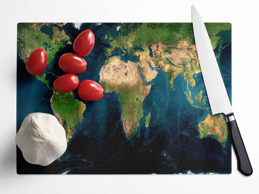 Great Map Of The World Glass Chopping Board