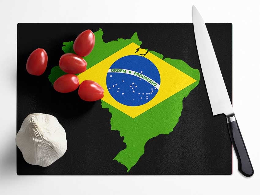 Brazillian Flag Map Glass Chopping Board