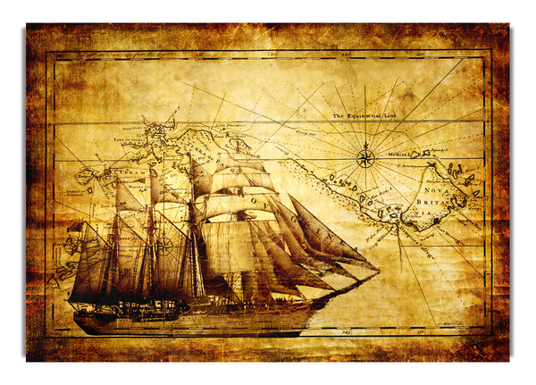 Old World Map With Ship