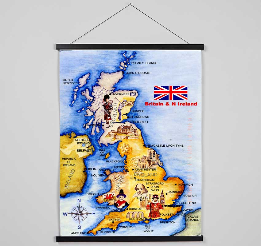 Monuments Of England Map Hanging Poster - Wallart-Direct UK