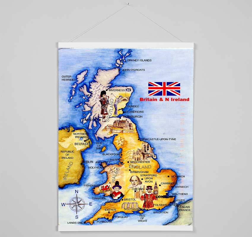 Monuments Of England Map Hanging Poster - Wallart-Direct UK