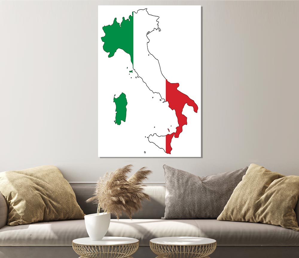 Italy Flag Map Print Poster Wall Art