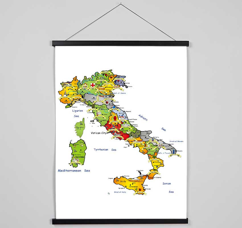 Travel Map Of Italy Hanging Poster - Wallart-Direct UK